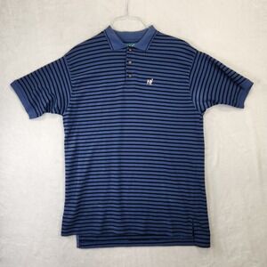 Vintage Big Dogs Mens Large Blue Black Striped Waffle Knit Polo Shirt Made USA